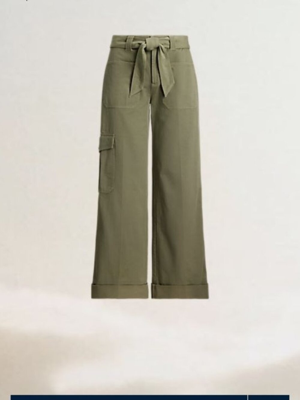 $185 Lauren Ralph Lauren Pleated Cotton Twill Wide-Leg Cargo Pant Green Size 16 - Picture 5 of 12